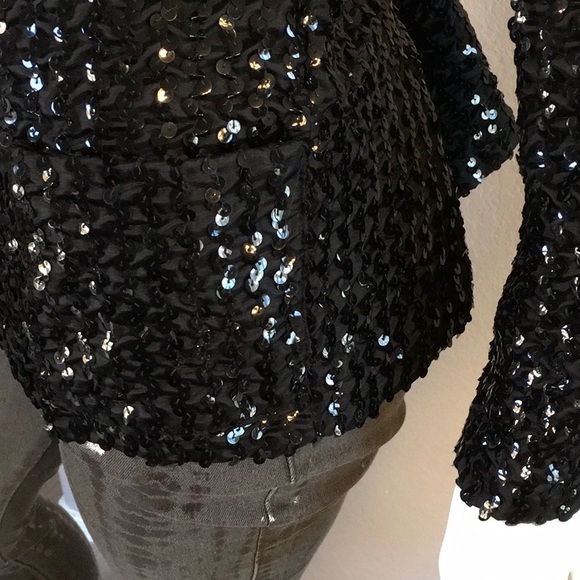 Black Sequined Open Front Jacket - Picture 2 of 8